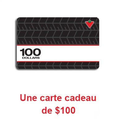 Concours gratuit : Spécial : Une carte cadeau d'une valeur de $100 chez Canadian Tire Concours gratuit : Spécial : Une carte cadeau d'une valeur de $100 chez Canadian Tire