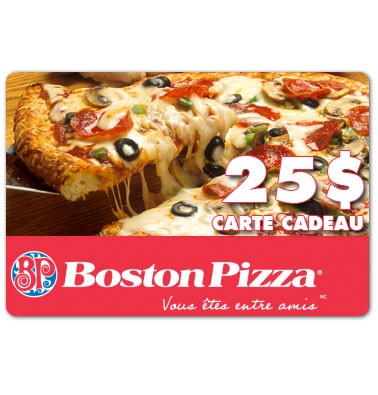 Concours gratuit : Gagnez une carte cadeau de 25$ chez Boston Pizza Concours gratuit : Gagnez une carte cadeau de 25$ chez Boston Pizza